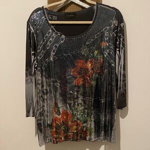 Investments Black and Orange Floral Blouse